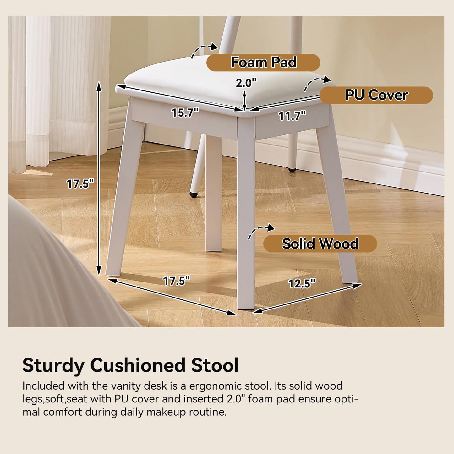 Merax Makeup Vanity Desk with Mirror and Lights, Vanity Table and Stool Set with Drawer & Movable Side Cabinet, White Dressing Table for Bedroom with LED Mirror Stepless Dimmable & 3 Color Modes