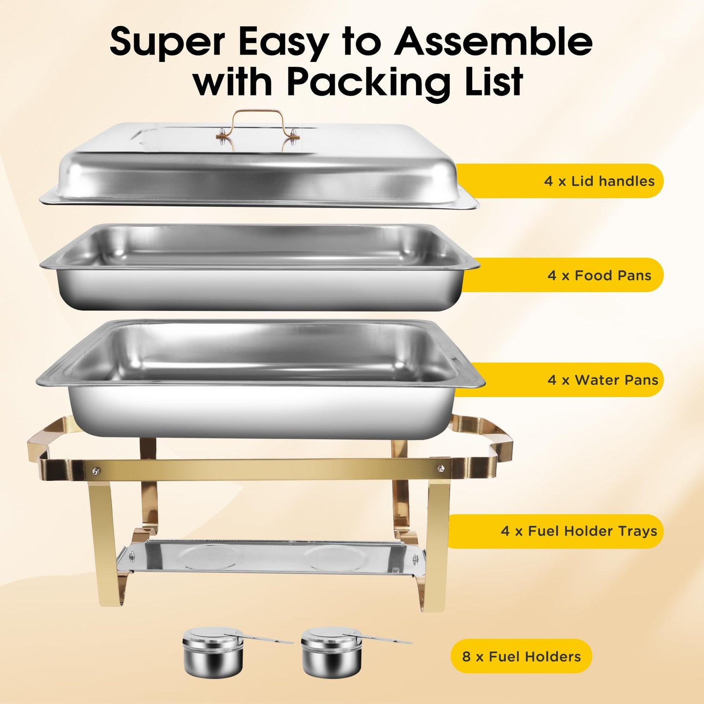 9.5 QT Chafing Dishes, 4 Pack High Premium Stainless Steel Complete Set,Heating and Cooling Chafing Dish, Rectangular Chafing Dish Buffet Set for Buffet, Party, Gatherings Banquet, Wedding