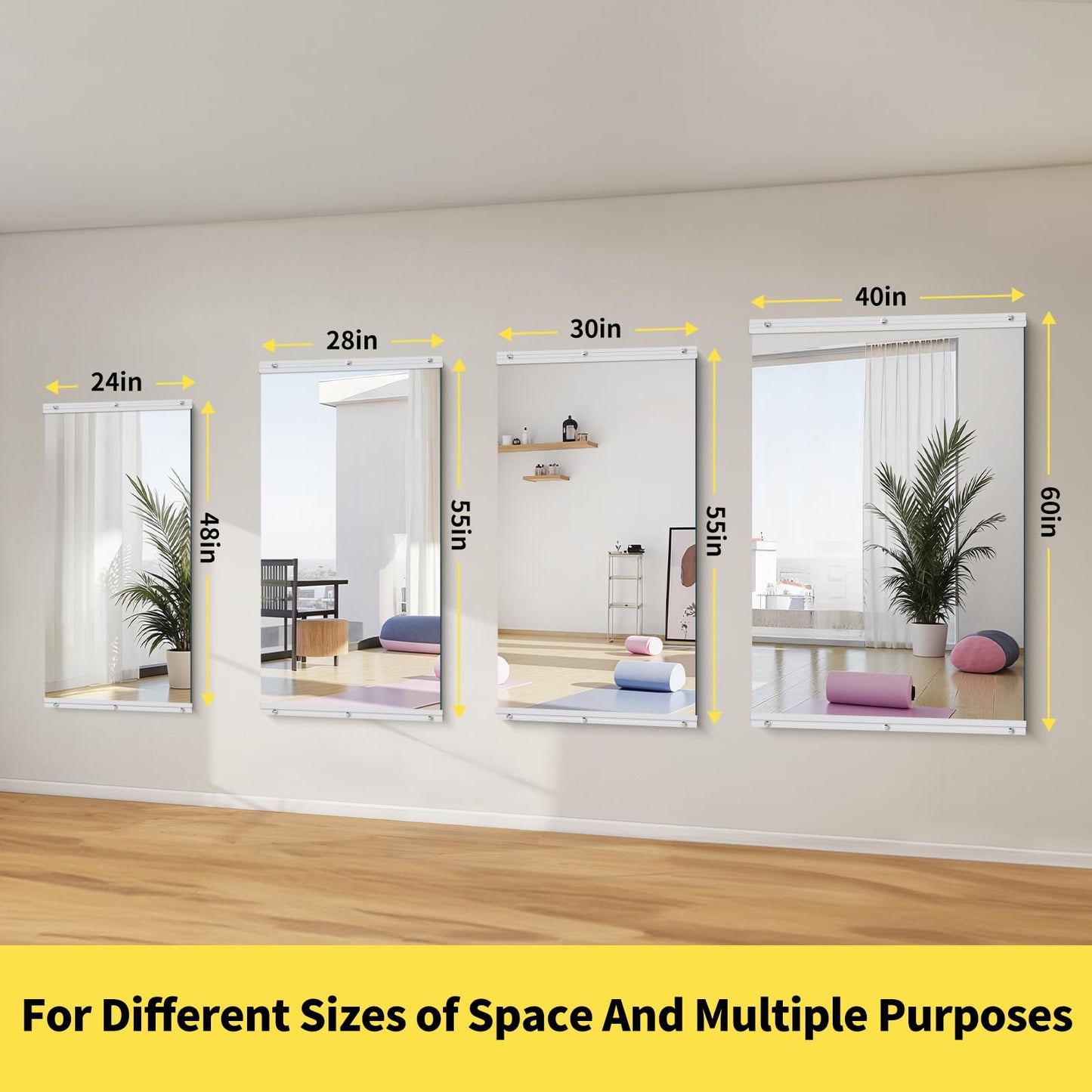 InfiniGlass Home Gym Mirror - 55x28 Inch, 3PCS Frameless Tempered Glass Full Body Mirror for Wall Mount - Ideal for Yoga, Workout, Bedroom, Dance Studio (Silver)