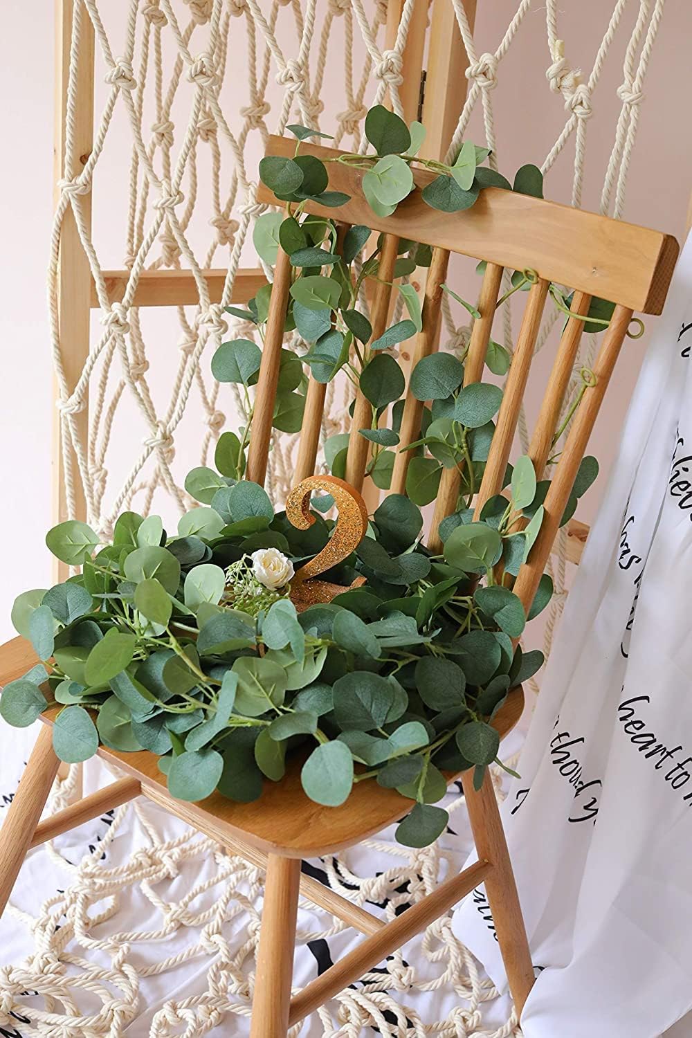 PARTY JOY 6Pcs Faux Silk Eucalyptus Garland, Artificial Vines for Wedding Backdrop Arch Wall Decor