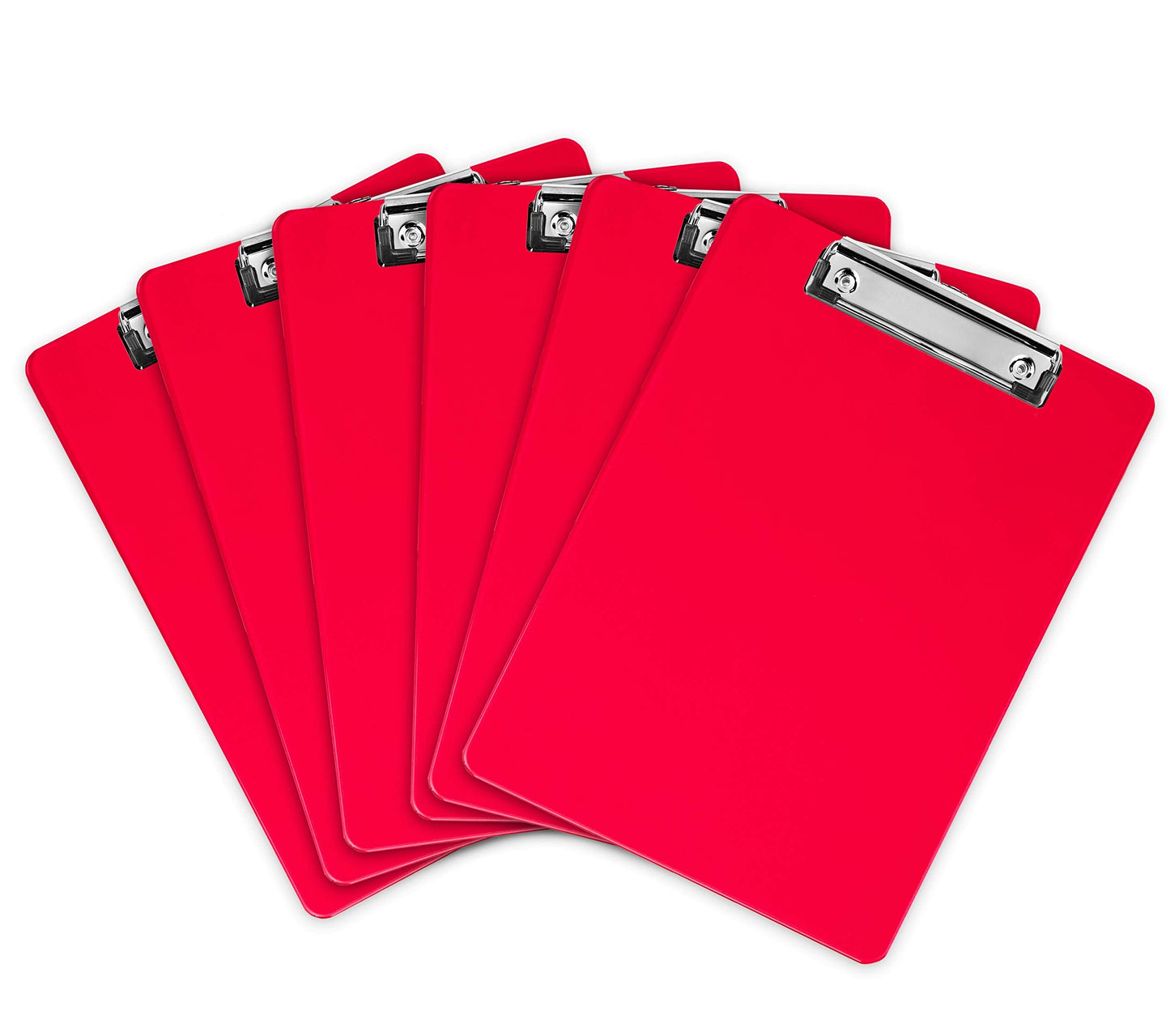 Plastic Clipboards (Set of 6) Multi Pack Clipboard (Red) Strong 12.5 x 9 Inch | Holds 100 Sheets! Acrylic Clipboards with Low Profile Clip | Cute Aesthetic College School Supplies for Girls and Boys
