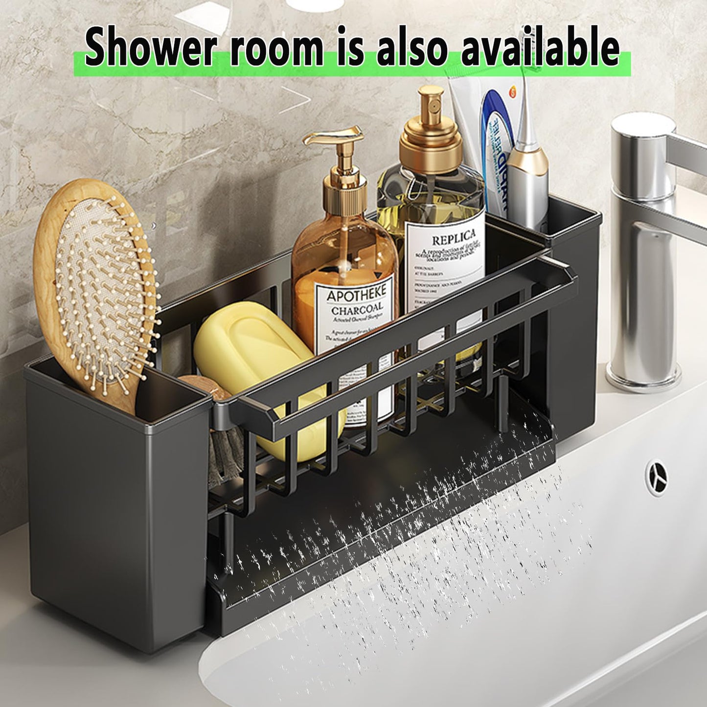 RAKSONIC Utensil Holder, 3 Compartments Utensil Drying Rack, Dish Drainer for Kitchen Counter,Kitchen Utensils Holder with Towel Bar,Self-Draining Tray Design(Gray)