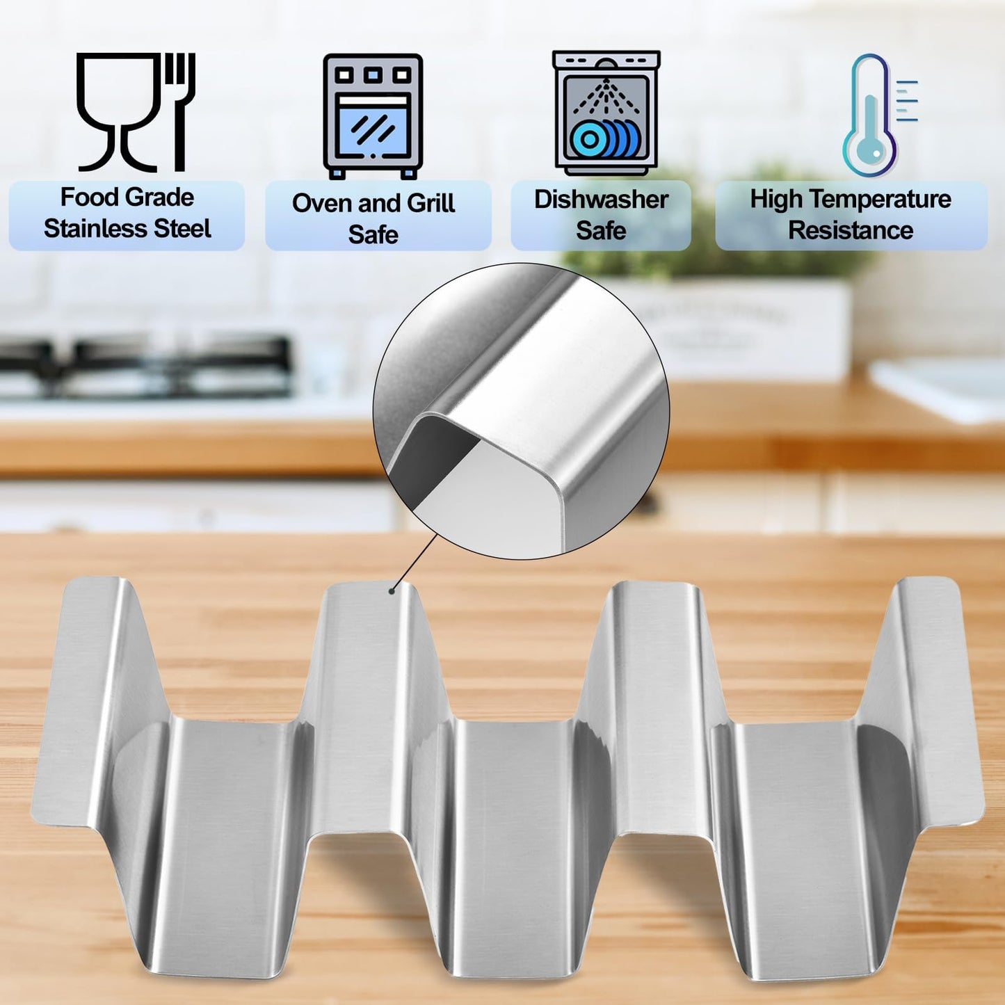 ARTTHOME. Stainless Taco Holders Set of 4 Stand Holders for 3 Tacos, Easy to Clean, Dishwasher Safe, Street Taco Ready