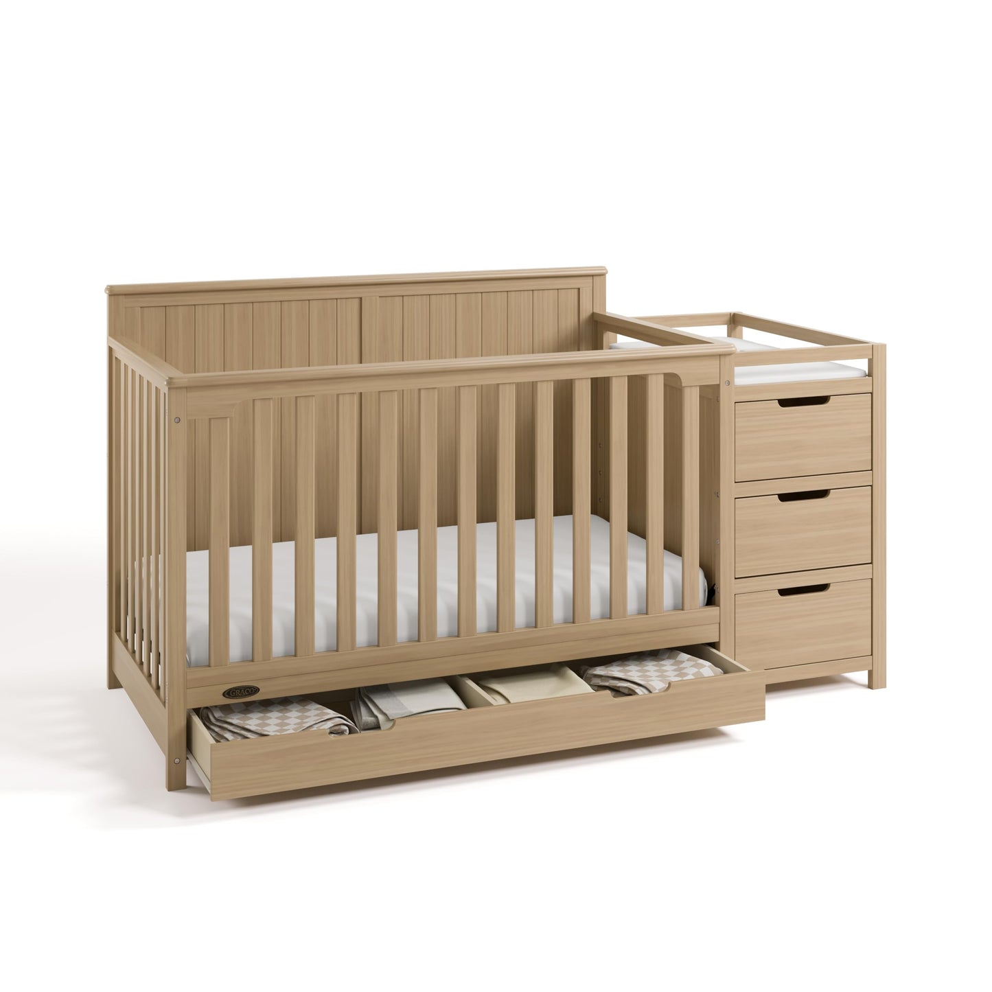 Graco Hadley 5-in-1 Convertible Crib & Changer – GREENGUARD Gold Certified, Fits Standard Crib Mattress, Converts to Toddler Bed and Full Bed, 4 Adjustable Mattress Heights (Driftwood)