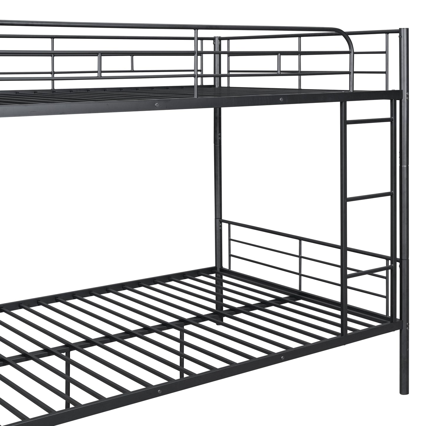 Merax Full Over Full Bunk Bed with Ladder and Guardrails, Black Modern Heavy Metal Bunk Bed Frame for Boys Girls Teens
