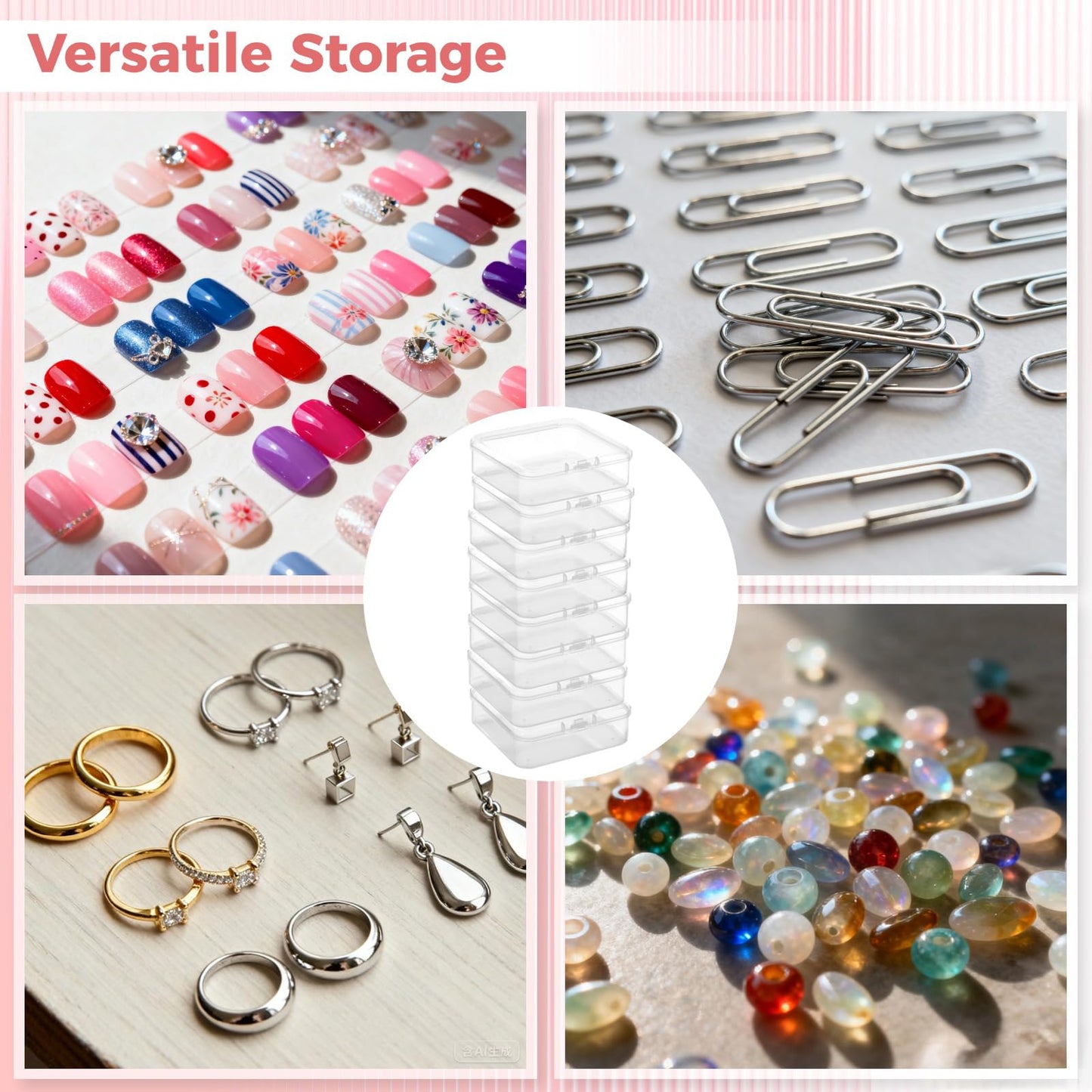 100 Pcs Plastic Bead Storage Containers, 2.2 x 2.2 x 0.8" Small Storage Boxes, Clear Square Containers with Hinged Lids, Mini Organizer Cases for Jewelry, Crafts, Small Items, Parts