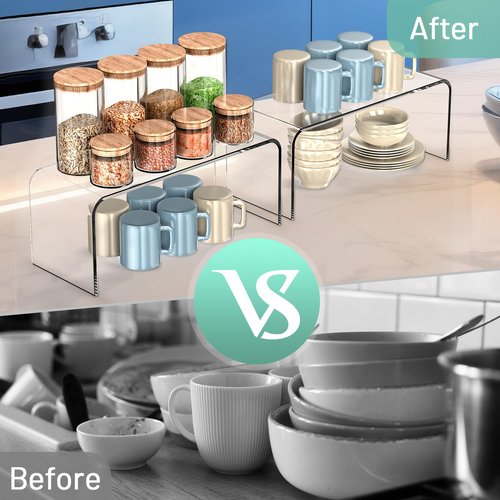 HTRYBNES Clear Cabinet Shelf Organizers, 2 Pack Shelf Risers Kitchen Cabinets, Spice Rack for Dishes, Soda Cans and Cup(11.8 x 4.72 x 4.72 Inch)