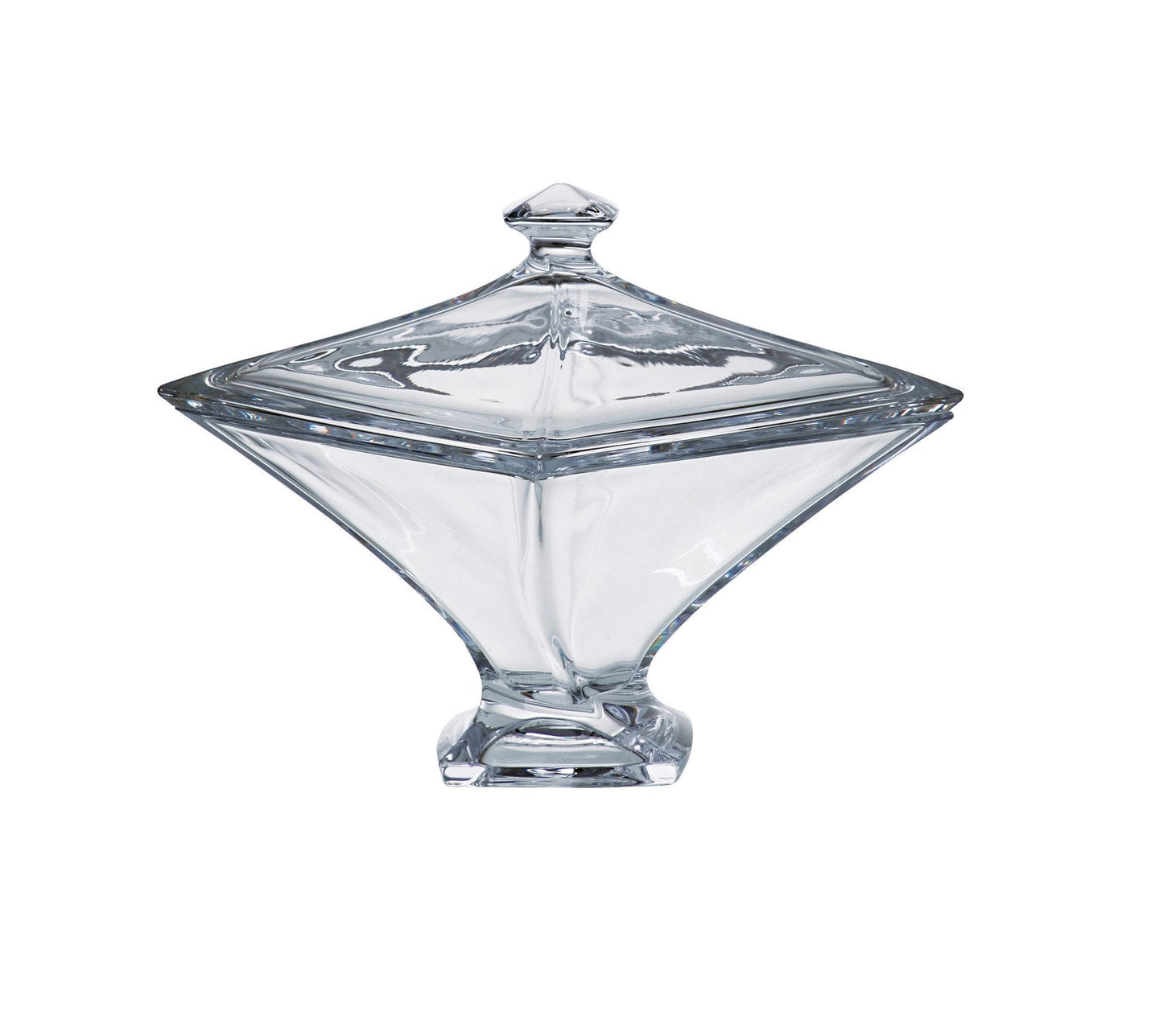 Barski , European Quality Glass, Crystalline, Square, Covered, Footed Square Candy Dish, Jewelry Box, 6" Diameter, Made in Europe