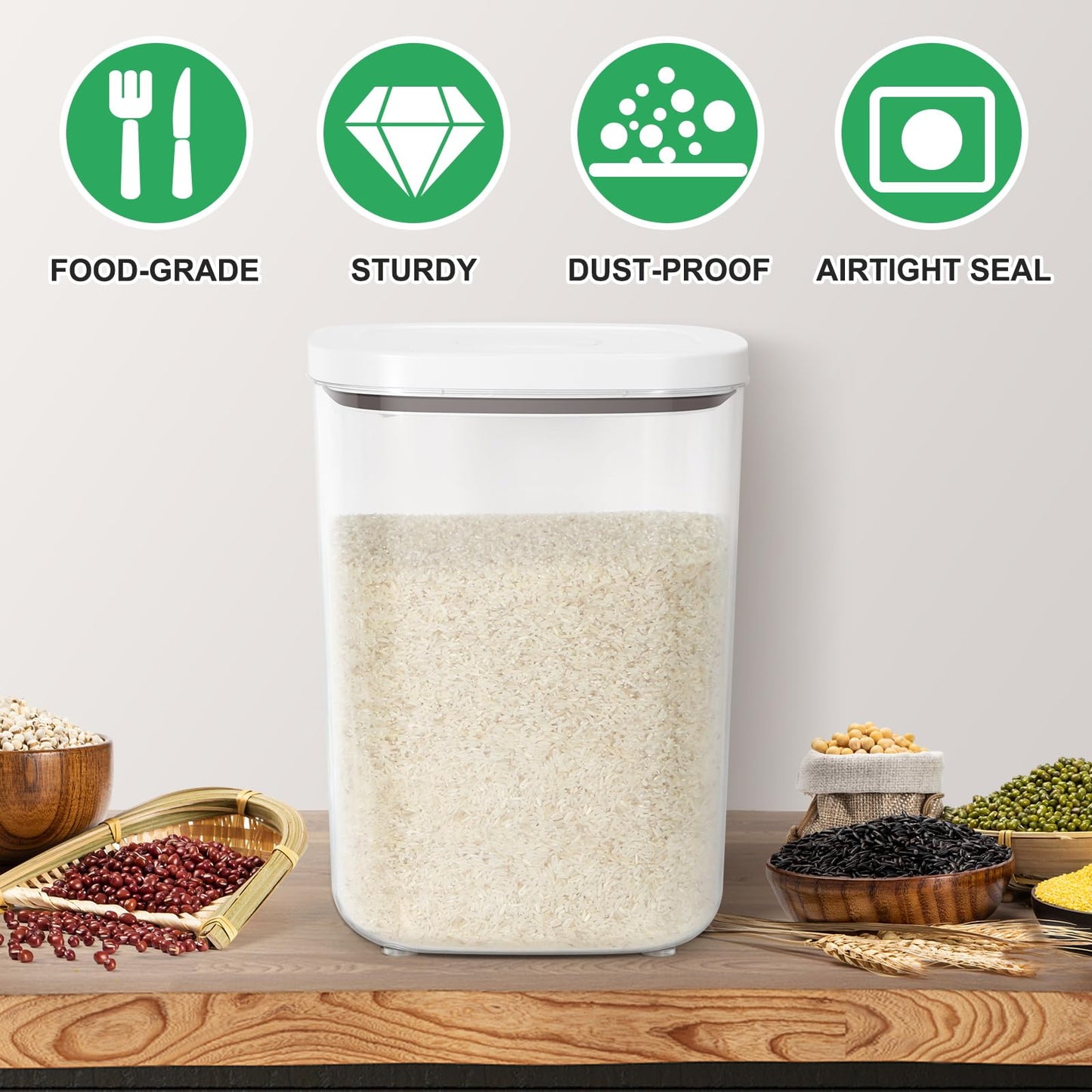 TBMax Large Flour Storage Container 10.56 Qt, 20 Lbs Rice Container with Pop Up Lid & Measuring Scoop for Flour, Cereal, Dry Food Storage and Kitchen Pantry Organization