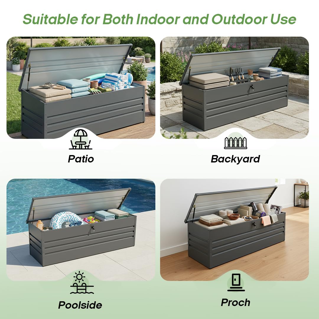 FammyLoft 260 Gallon Metal Deck Box Waterproof, Extra Large Outdoor Stroage Box Weatherproof with Lid for Patio Cushions, Garden Tools, Pool Supplies, Black
