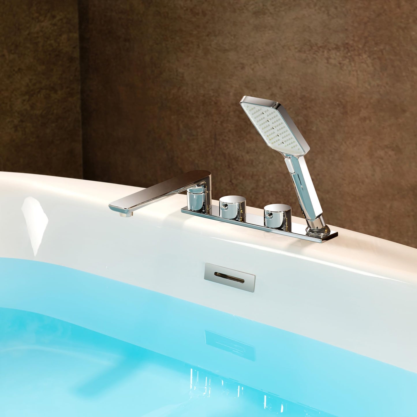 WOODBRIDGE 66" Acrylic Freestanding Bathtub Contemporary Soaking White Tub with Brushed Nickel Overflow & Drain and Faucet,B0027-BN