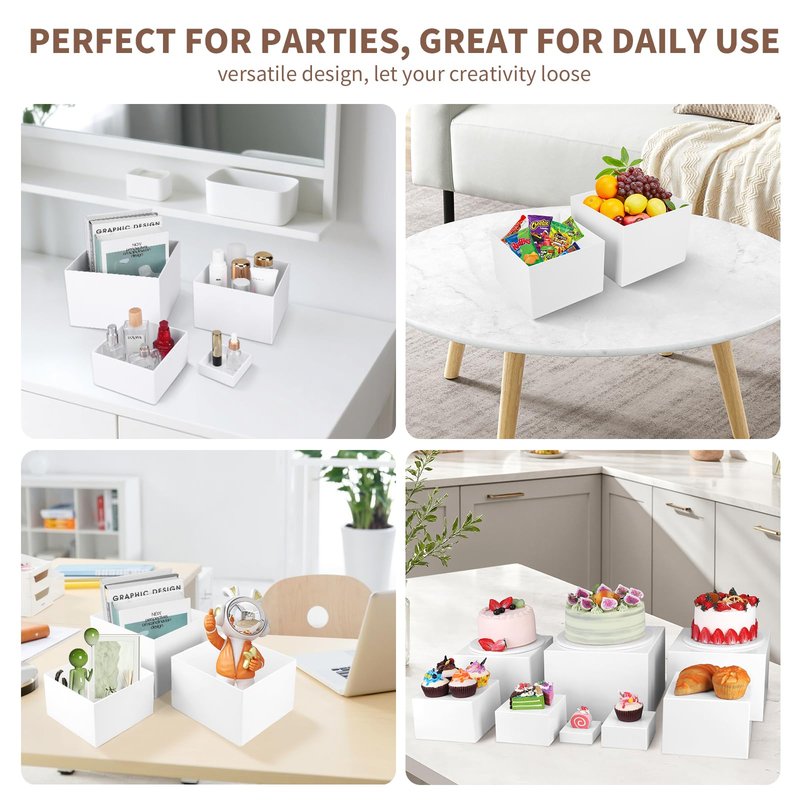8PCS Buffet Risers,Large Food Risers for Buffet Table, Dessert Table Display Set,Food Stands for Display Party,Collectibles Jewelry Display Stand, Acrylic Cube Boxes big size(10"-9"-8"-7"-6"-5"-4"-3")