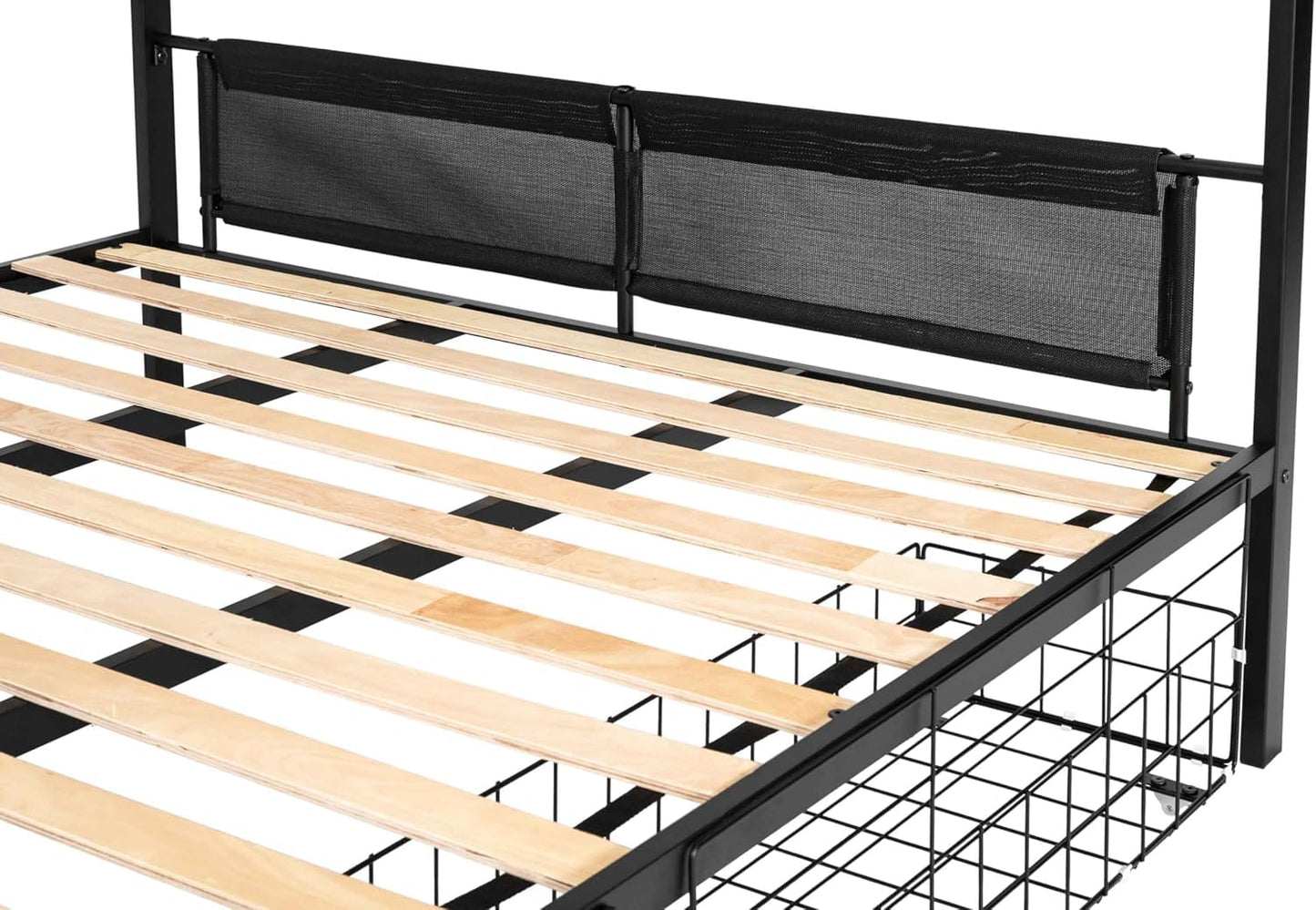 DNYN Queen Over Queen Bunk Bed with Drawers for Kids Bedroom,Space Saving Metal Bedframe w/Ladder & Safety Rails,Easy Assembly & No Box Spring Needed,for Dorm,Guest Room, Black