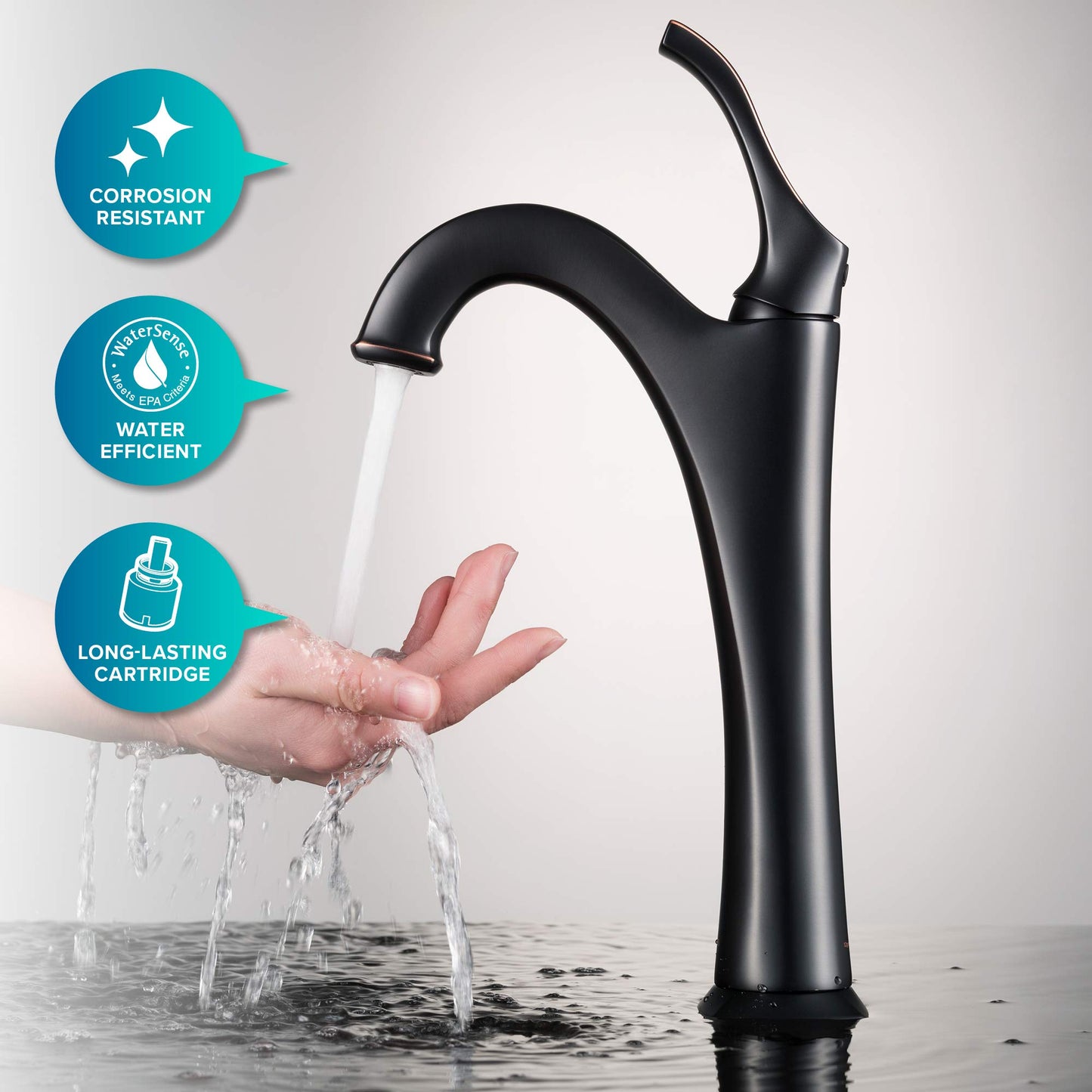 KRAUS Elavo 15-inch Square White Porcelain Ceramic Bathroom Vessel Sink and Arlo Faucet Combo Set with Pop-Up Drain, Oil Rubbed Bronze C-KCV-120-1200ORB