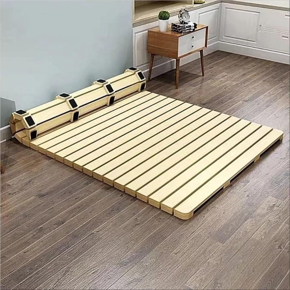 Breathable Bed Plate Solid Wood Futon Frame FoldingFolding Bed Frame - Portable Rollable Hard Bed Board with Slatted Design for Tatami Mat Use in Bedrooms & Living Rooms,(78.7 * 70.9in)