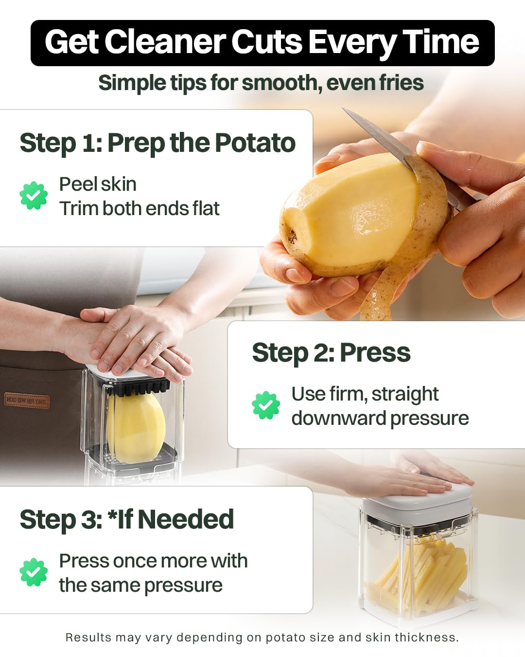 All-in-One French Fry Cutter for Potatoes and Strawberry Slicer β 4 Blade Fruit & Vegetable Slicer, Premium Chopper with Wedge, Garnish, and Strawberry Cutter Cup