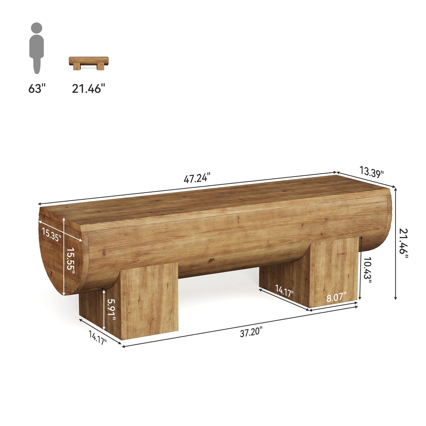 TRIBEWOOD Solid Wood Dining Bench, 47" Farmhouse Indoor Entryway Shoe Bench, Kitchen Bench for Dining Room, Living Room, Hallway (1, Brown)