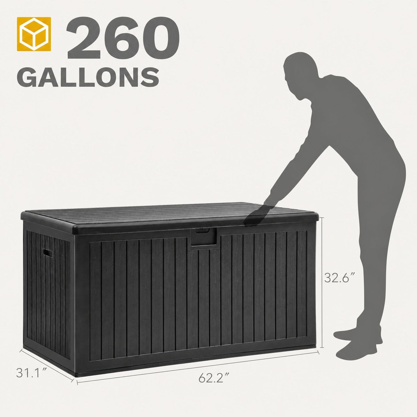 DWVO 260 Gallon Resin Outdoor Storage Box, XXL Double-Wall Waterproof Deck Box with Divider, Doubles as Table or Seating with 1000 lbs Capacity, Lockable (Black)