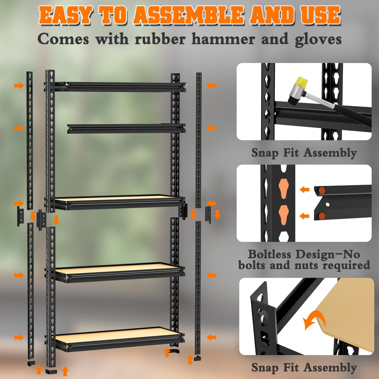 LEVELEVE 5-Tier Storage Shelving Unit, Metal, for Garage, Kitchen, Laundry Room, Adjustable, 35" L x 16" W x 73" H, Rectangular, 4 Pack
