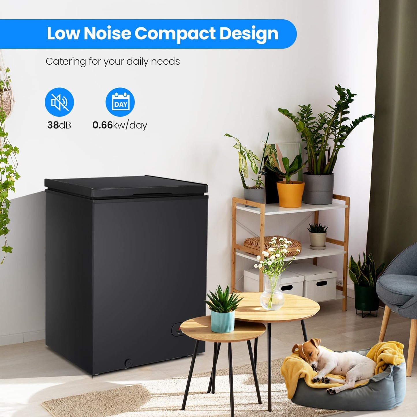 Kismile 3.5 Cubic Feet Chest Freezer with 2 Removable Baskets Free Standing Top Open Door Compact Deep Freezer with Adjustable Temperature for Home/Kitchen/Office/Bar (3.5 Cubic Feet, Black)