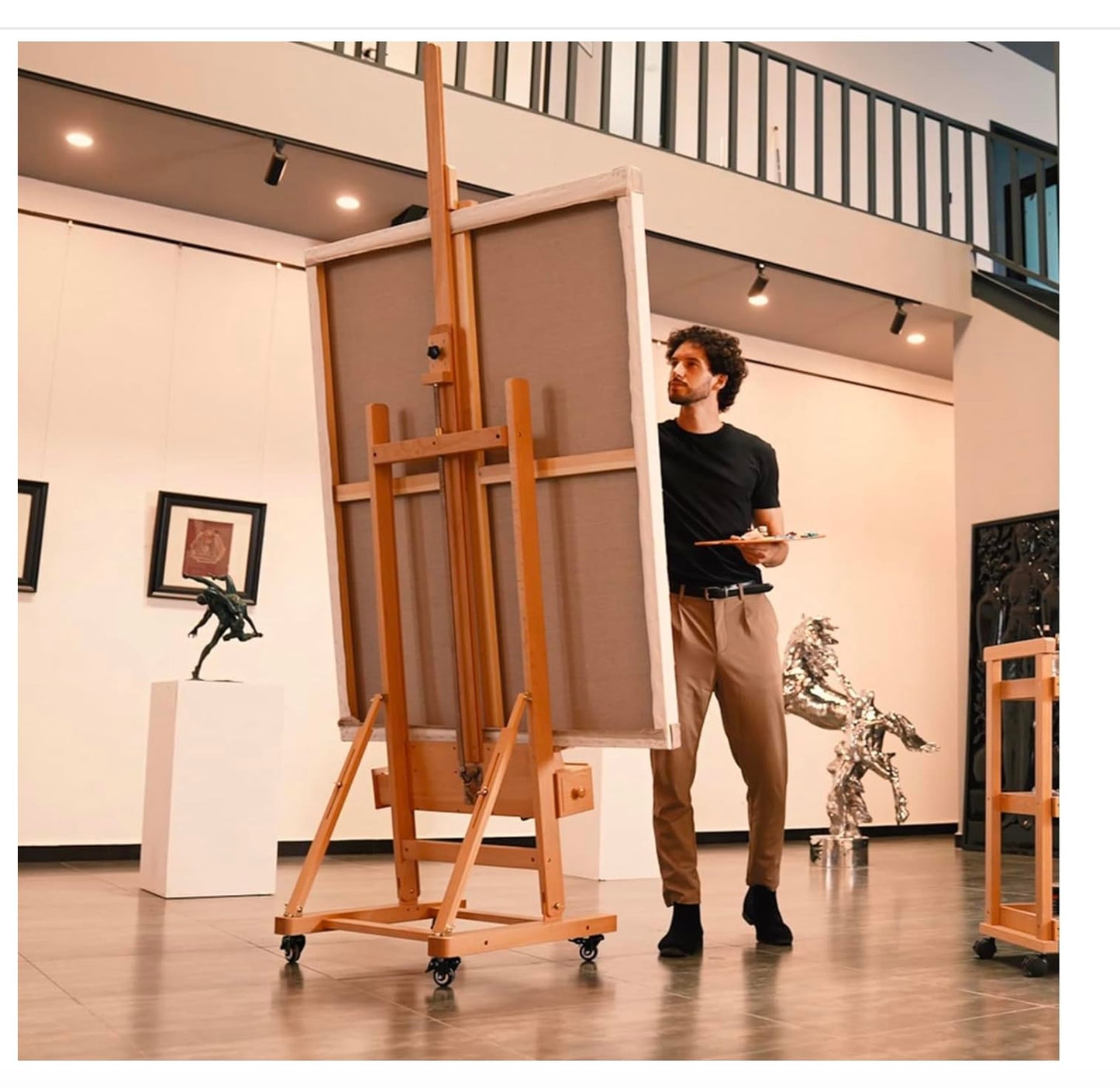 MEEDEN Art Painting Easel: Professional Crank Easel - Heavy Duty Beech Wood Studio H Frame Stand - Height Adjustable 71" to 98"