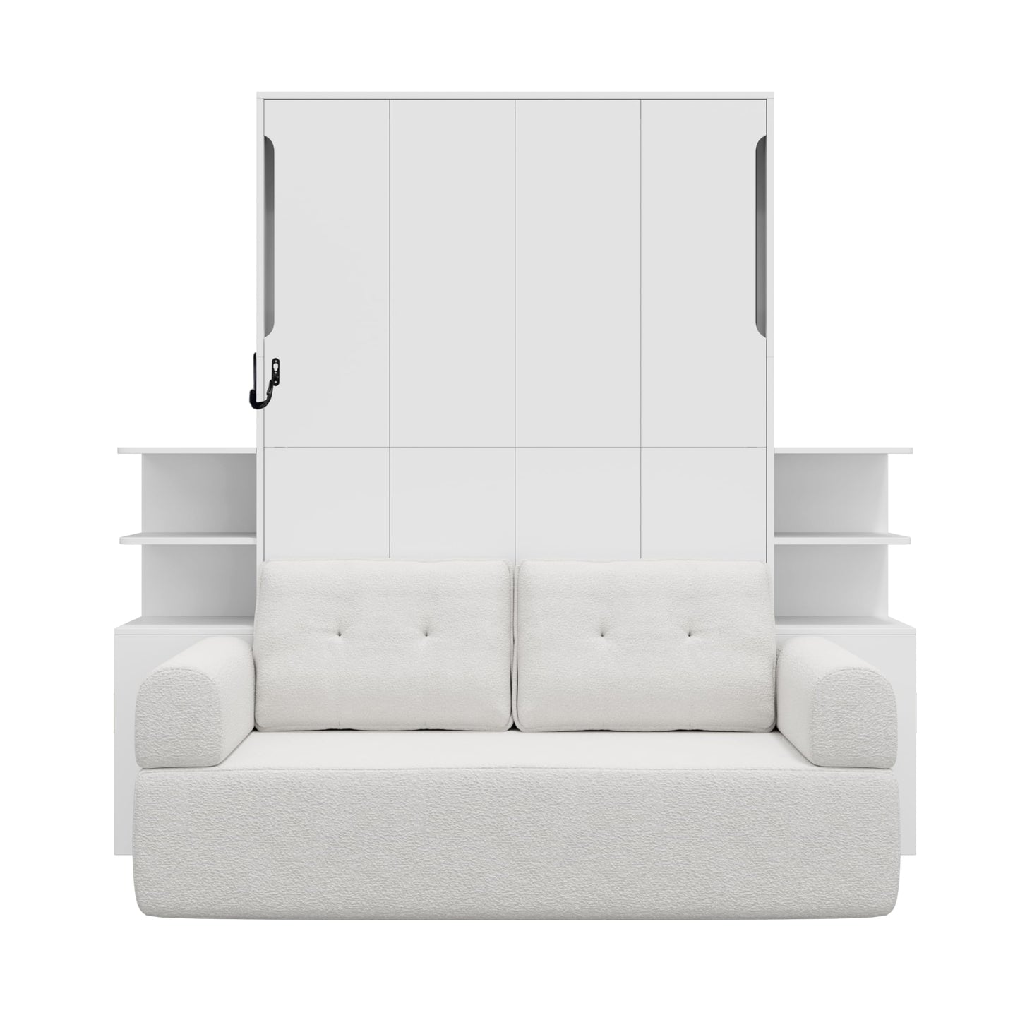 Ball & Cast Murphy Bed Full Size Murphy Beds with Sofa and Storage Cabinets,Wood Wall Hideaway w/Slat Support,can be Folded,Space-Saving,for Small Room,Dorms,White
