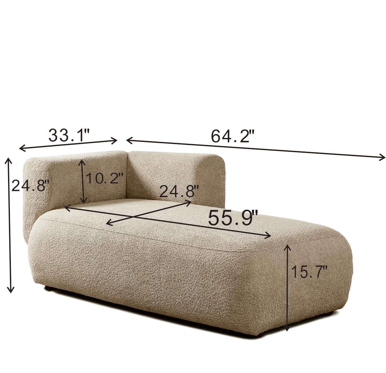 ERYE Boucle Upholstered Right Facing Chaise Lounge Indoor for Living Room Bedroom,Comfy Single Chaise Lounge Modern Leisure Recliner Sleeper Sofa Daybed, Easy Assemble
