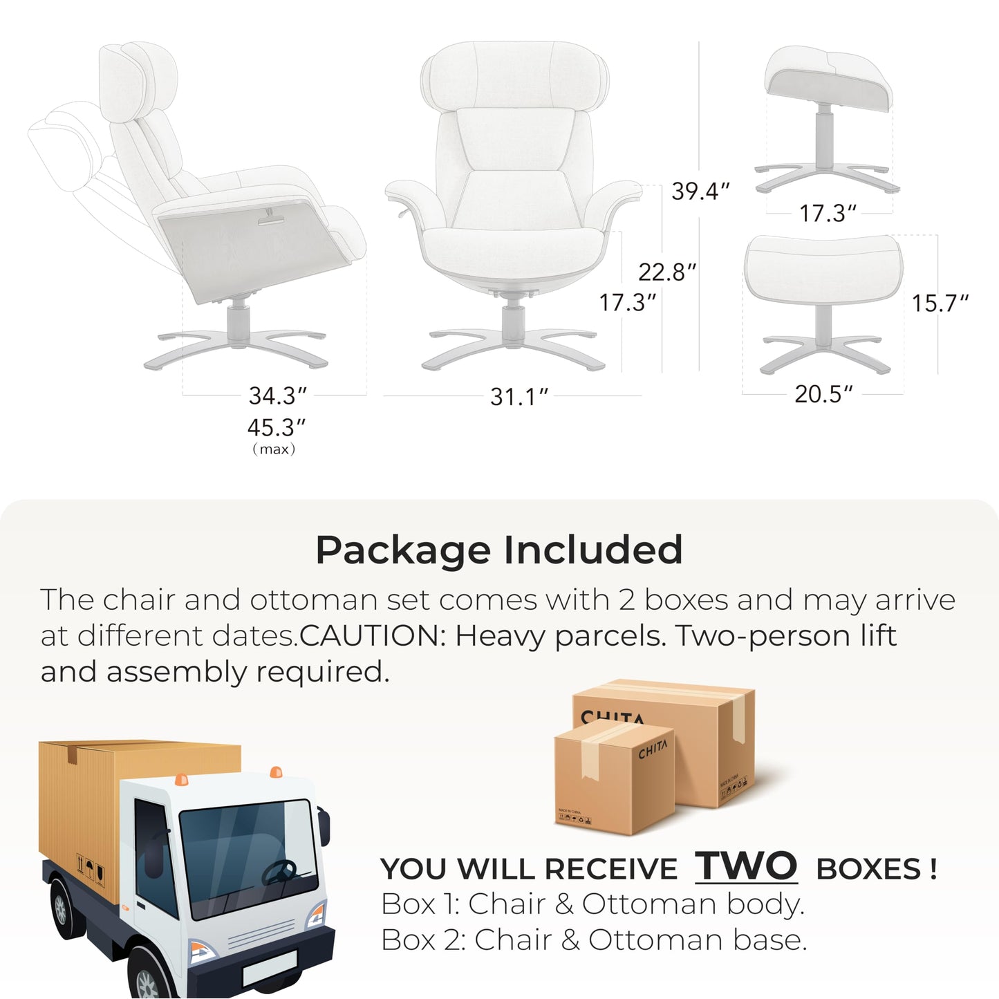 CHITA Genuine Leather Reclining Swivel Chair with Adjustable Headrest and Ottoman for Living Room, White