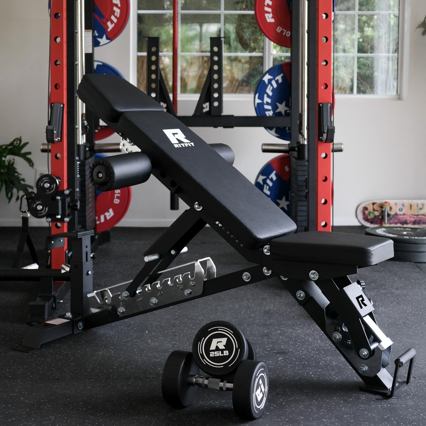 RitFit Gator Adjustable Weight Bench with Headrest, Premium 14GA Steel Heavy Duty for Home Gym Strength Training, Incline, Decline Exercises, 1600LBS Capacity, Black