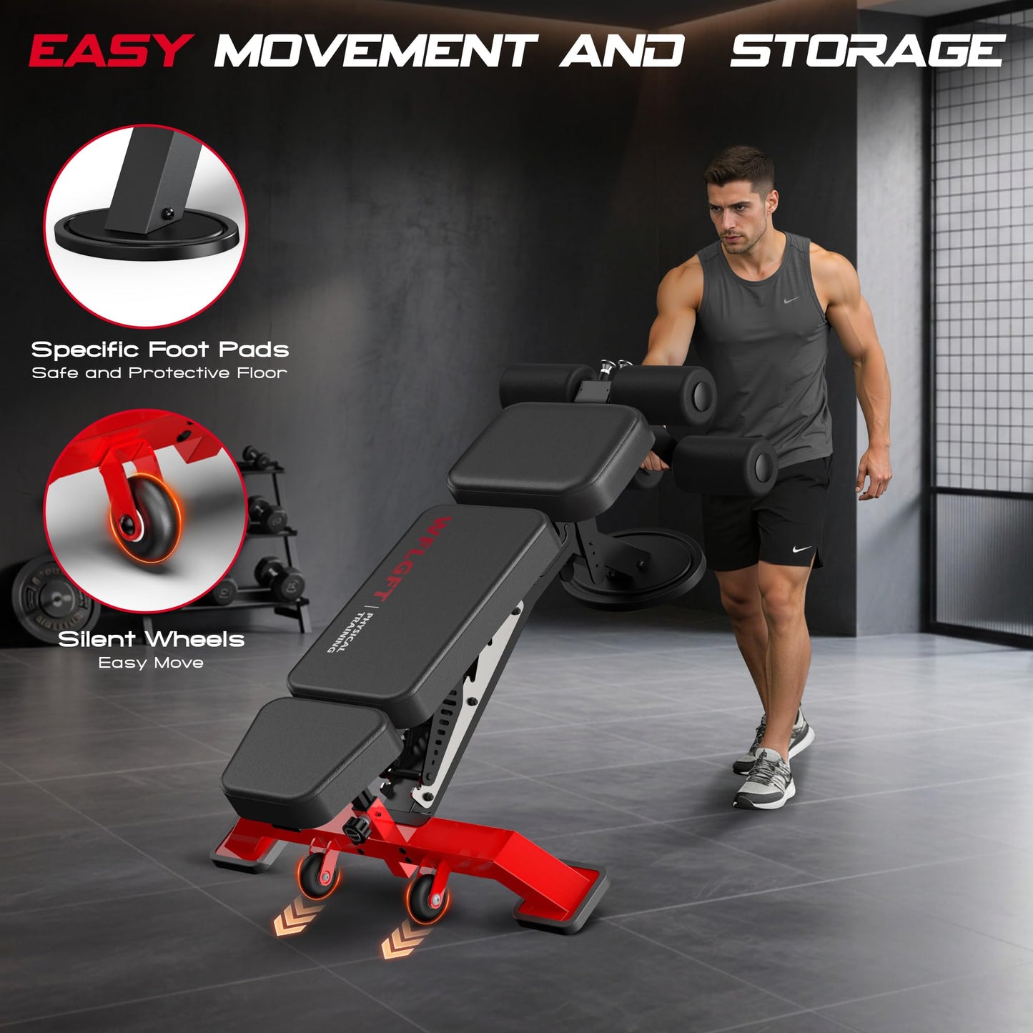 WFLGFT Commercial Adjustable Weight Bench, Heavy Duty 1800LBS Workout Bench for Home Gym, Flat, Decline, Incline Bench Press with Removable Leg and Elbow Support for Full Body Strength Training