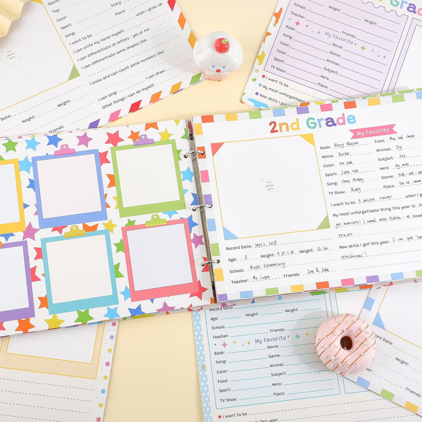 Scrapbooking Albums for Kids School Years Memory Book, Preschool to 12th Grade, 17 Pocket Pages for Photos & Artwork, Includes Birthday/Christmas/Halloween Pages, Index Tabs & Ruler, Gift-Ready Box