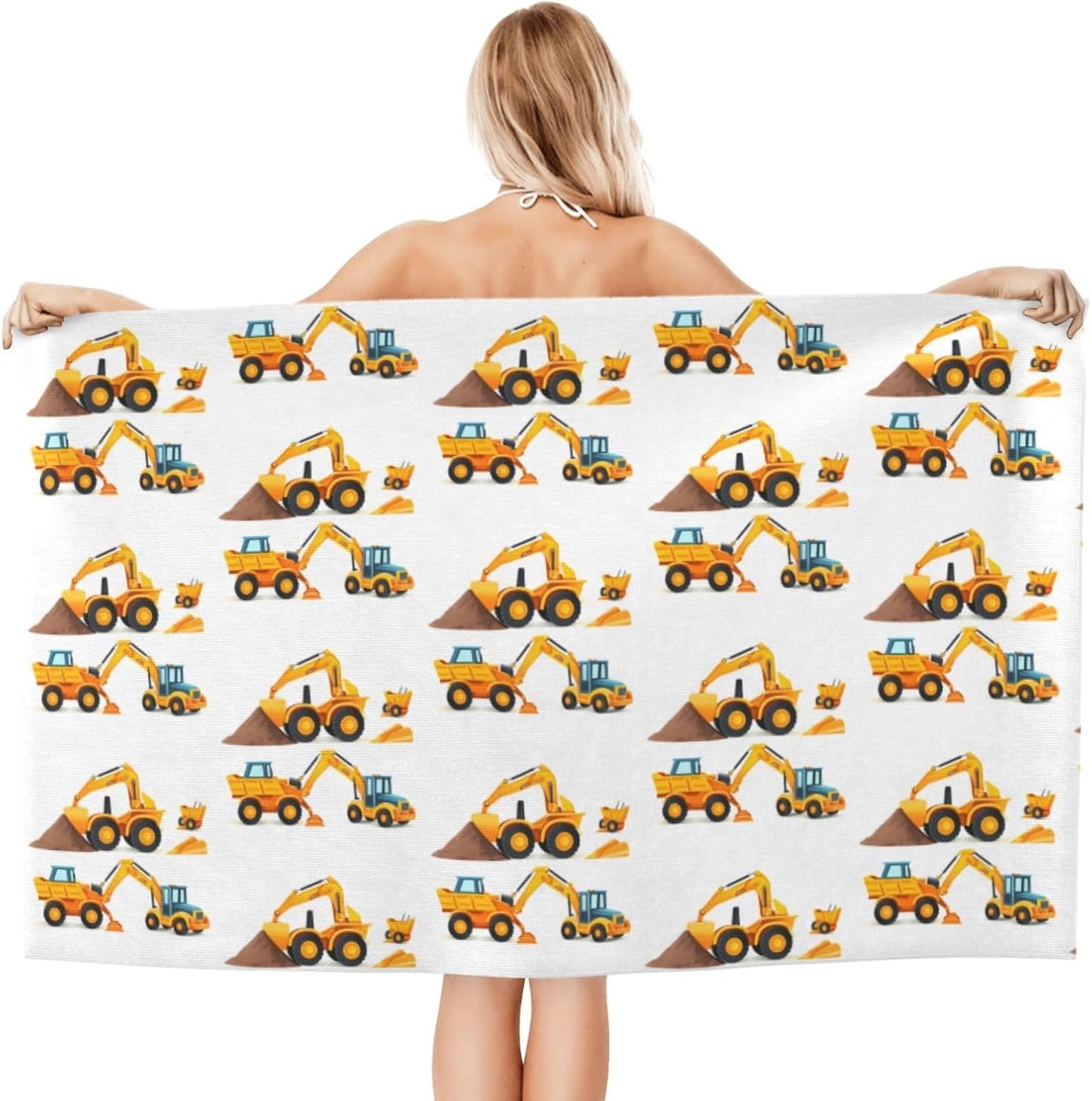 Ouqiuwa Boy's Favorite Toy, Cartoon Machinery Excavator Truck and Loader, Microfiber Soft Large Shower Towels