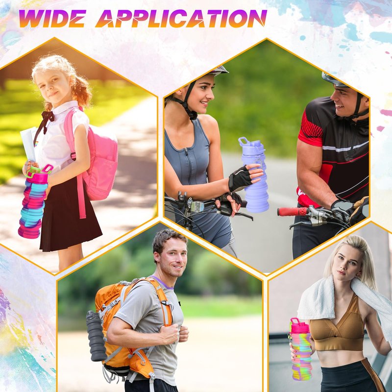 Sunnyray Collapsible Water Bottles Bulk Foldable Water Bottles 17oz Silicone Portable Leak Proof Reusable Sports with Clip for Travel Hiking Camping Outdoor(Camouflage,30 Pack)