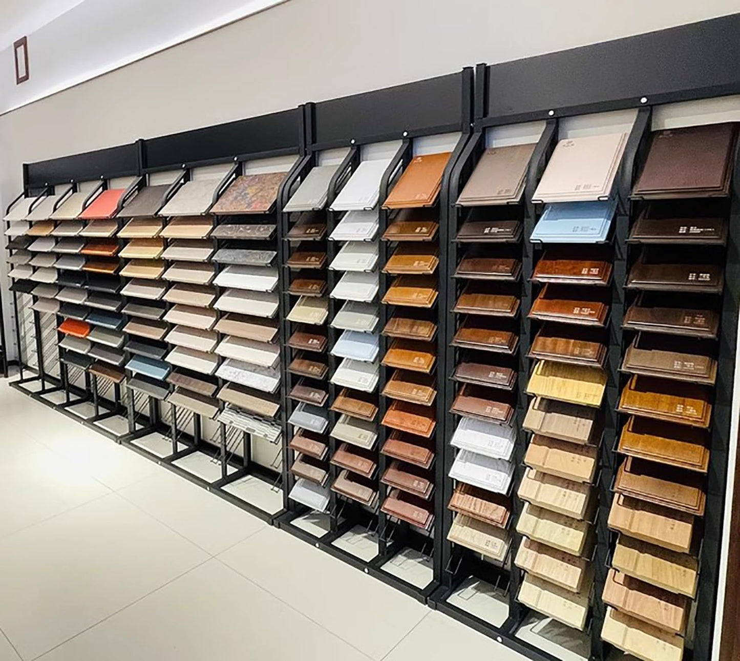 Wooden Display Rack for Samples, 12 Hanging Brackets, Multi-Layer Shelf for Glass/Marble Slabs & Floor Tiles, 26x17.7inch (66x45cm), Perfect for Showrooms & Retail