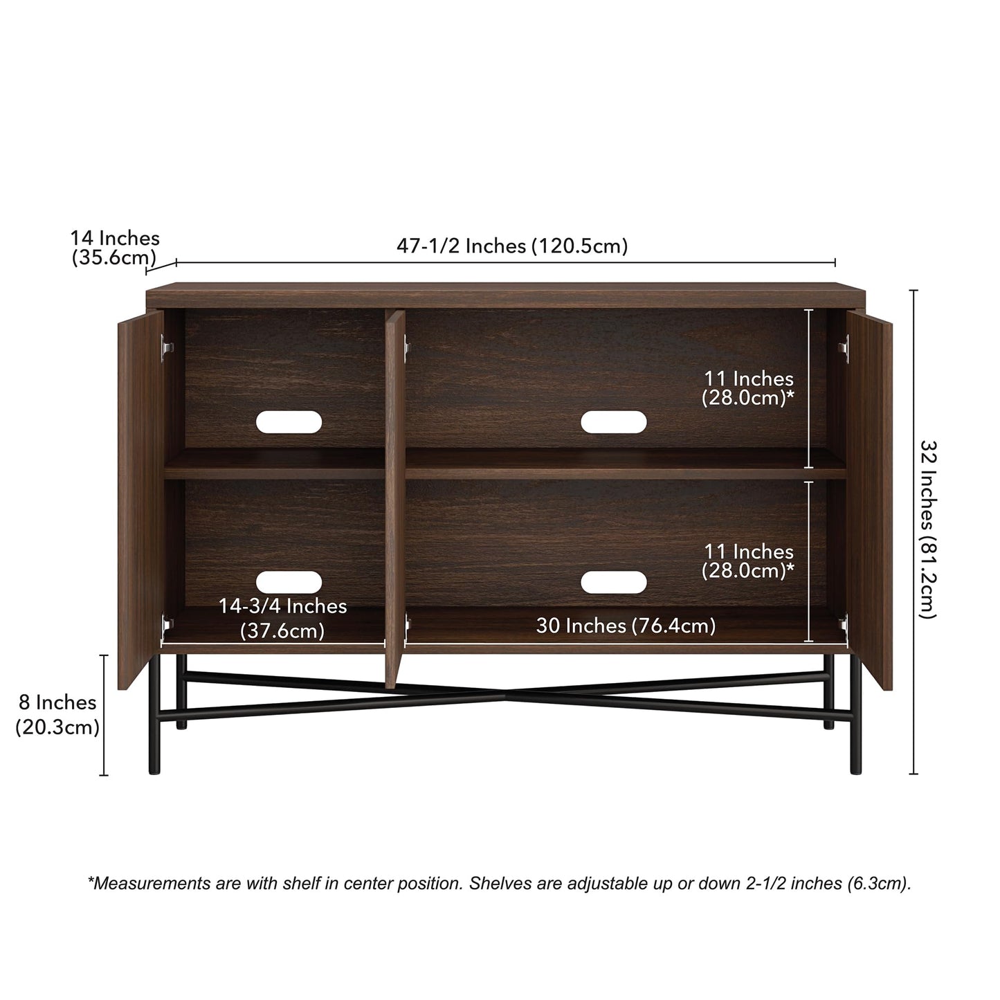 Henn&Hart 48" Fluted Sideboard Buffet Cabinet, Modern Ribbed Credenza with 3 Doors, Adjustable Shelves, and Cable Management Cut-Outs for Dining Room, Kitchen, Living Room or Entryway, Rich Brown