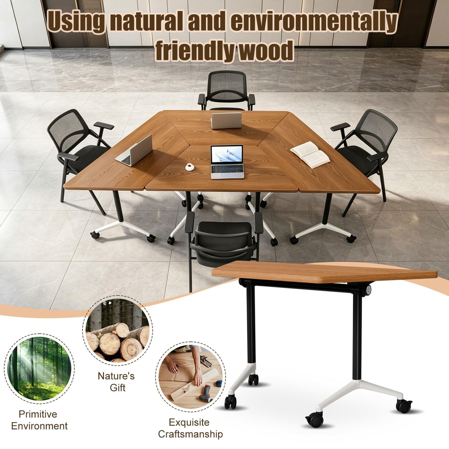 Folding Conference Table,Mobile Conference Room Tables with Wheels,47.2In Modern Seminar Tables,Flip Top Training Table for Office Classroom,Space-Saving Design