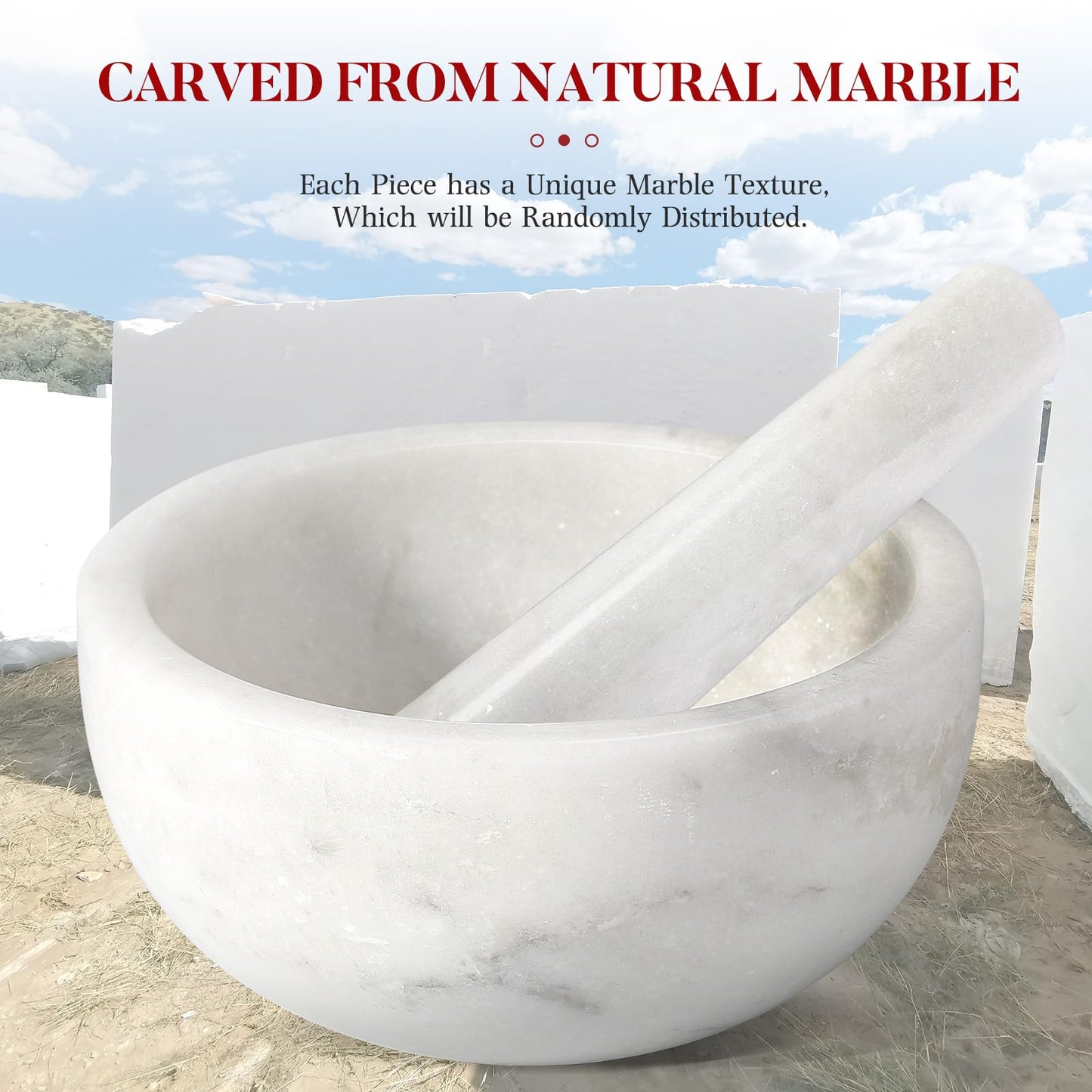 Koville Marble Mortar and Pestle Set, 7"-4 Cups Grinder Bowl for Guacamole, Salsa, Pill Crusher, Spice, Herb, Garlic, Nut, Heavy Duty Grinder for Kitchen(Namib Fantasy)