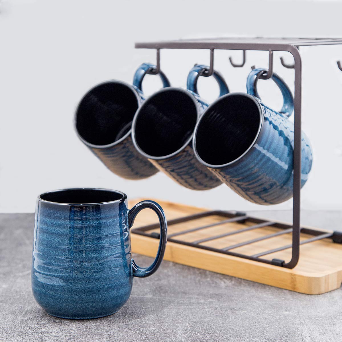 HASENSE Coffee Mugs Set of 4, 15 Ounce Porcelain Mug Set with Handle for Morning Coffee Tea and Cocoa, Ceramic Coffee Cups with Beautiful Glaze for Men, Women, Navy