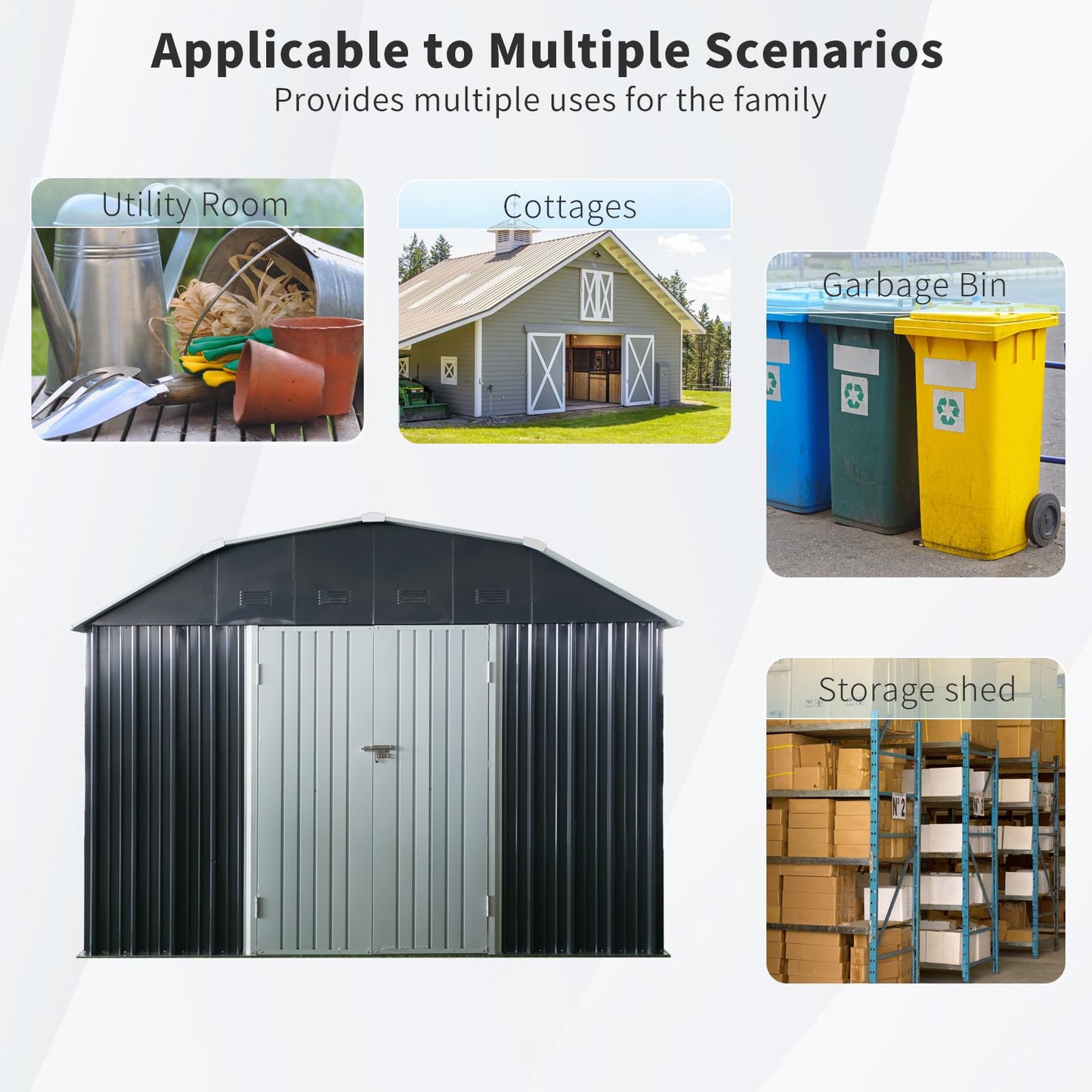 10x12 FT Outdoor Metal Storage Shed with Sloped Roof, Lockable Double Doors, 8 Air Vents, Galvanized Steel Garden Shed, Weather-Resistant Tool Storage House with Easy Assembly for Backyard Patio Lawn