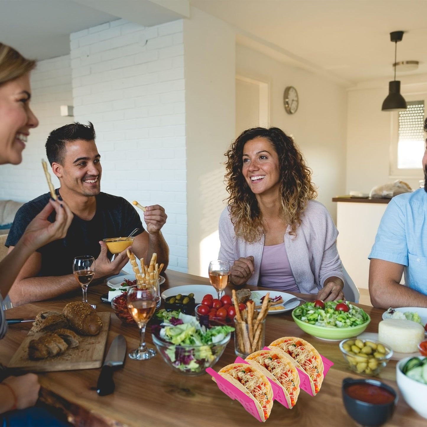 uxcell 12 Pcs Taco Holder Stands, Plastics Hollow Holder Can Hold 3 Soft/Hard Taco Street Tray Plates for Party Supplies Dishwasher and Microwave Safe, Purple