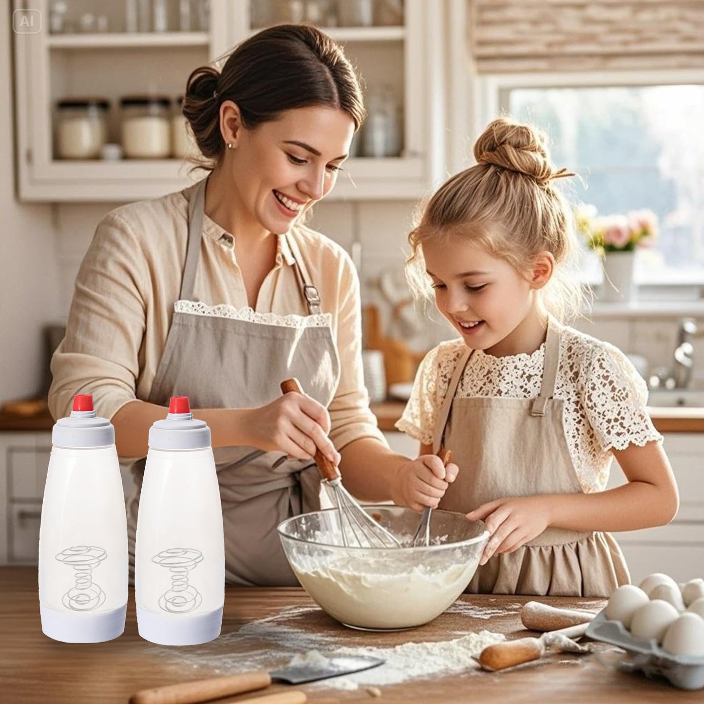 Pancake Batter Dispenser with stainless steel mixing ball, Pancake Shaker Batter Dispenser Bottle Baking Tool .Kitchen Batter Squeezer Bottle Suitable for Cupcakes, Pancakes, and Muffins (2pack)
