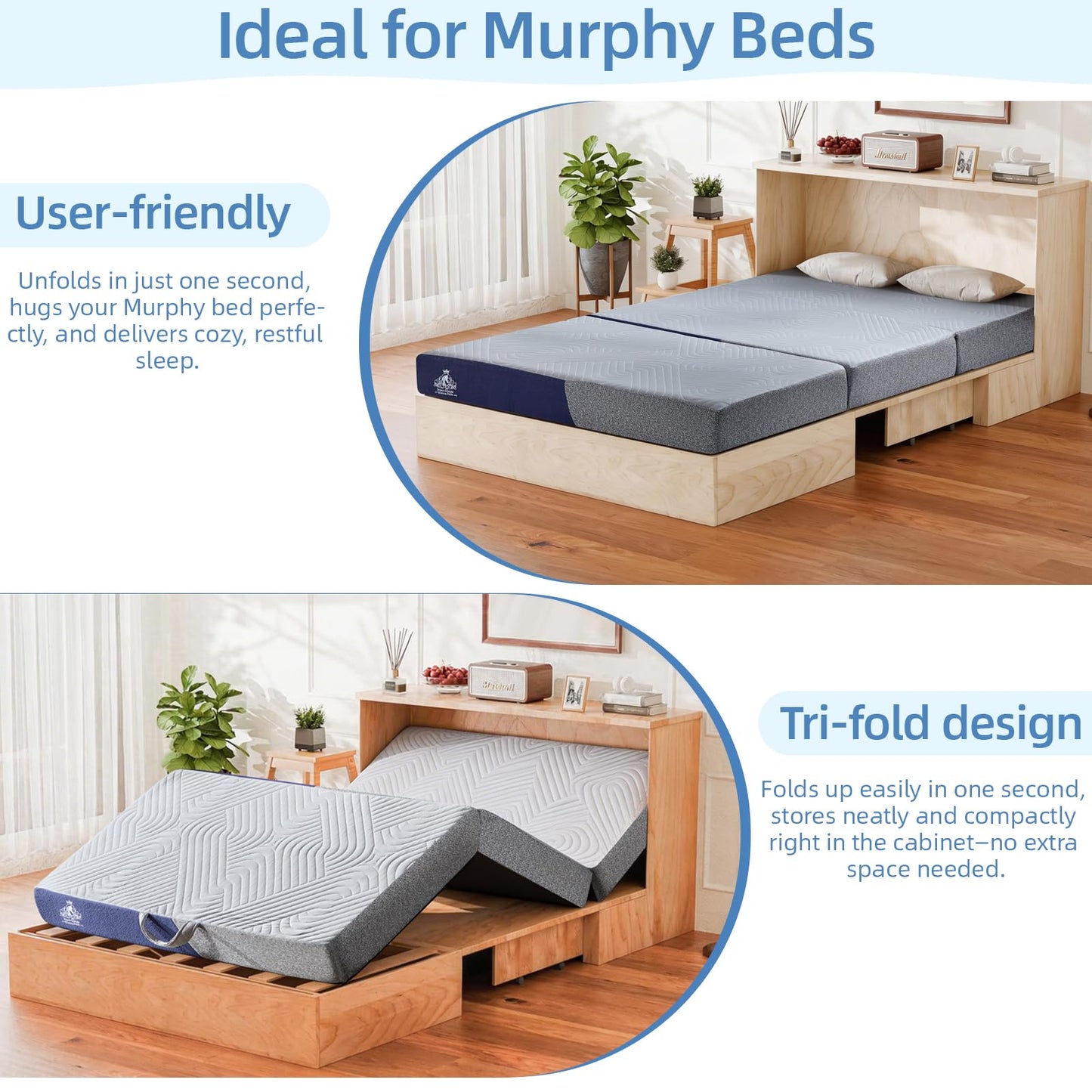 Lansteen Cooling Foldable Mattress, 6 Inch Memory Foam Mattress/Topper with Cold Breathable Effect, Trifold Mattress for Murphy Bed, Portable Folding Floor Bed for Guest, Camping, Travel, Yoga - Twin