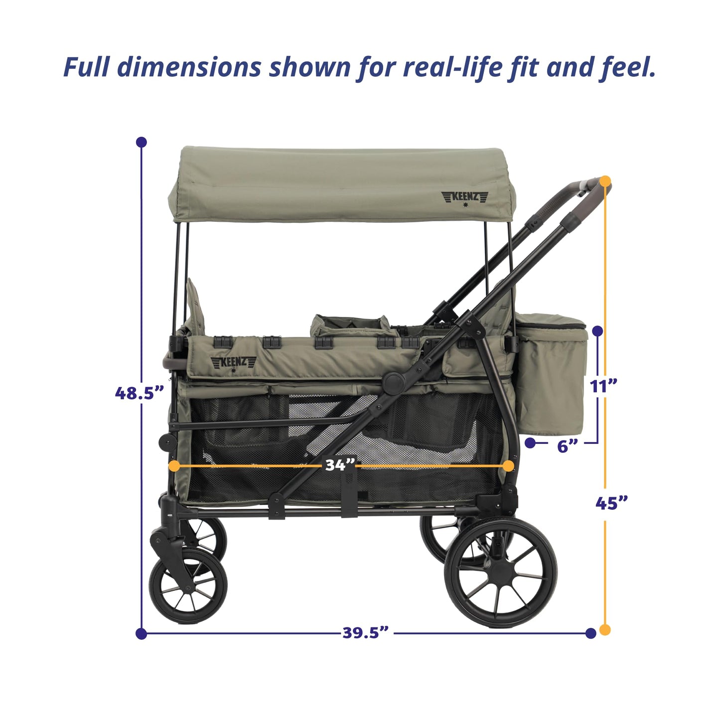 Keenz Viva 2-Passenger Compact Foldable Stroller Wagon with Canopy, Hybrid Push Pull Handle, EVA Wheels, and Storage – Lightweight Stroller Wagon for Toddlers and Kids, Green