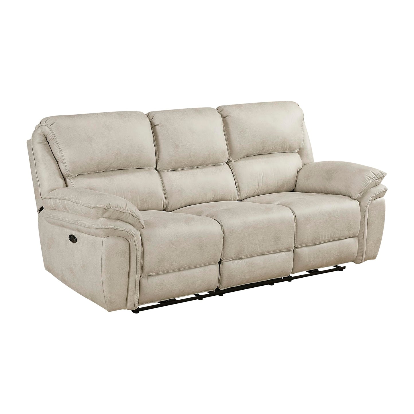 Lexicon Power Double Reclining Sofa, Polished Microfiber Wall Hugger Sofa Recliner for Living Room Comfort, Charging Port, Pillow Top Arms, Attached Cushions, Sand