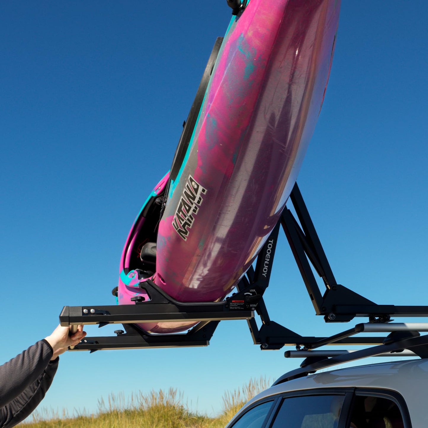 TOOENJOY Heavy-Duty Kayak Lift Assist Roof Rack, 100 LBS Capacity Kayak Canoe Rooftop Loader, Elevating Assist System for Easy Loading, Black
