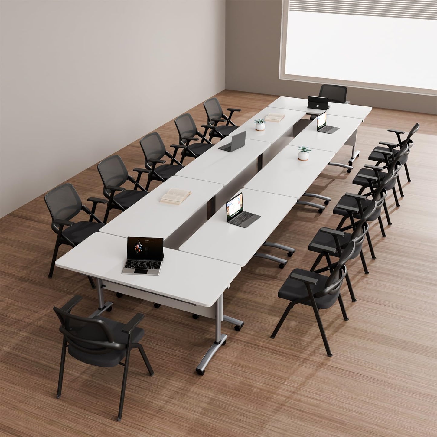 JFazzruit Conference Room Table with Wheels, Modular Flip-Top Folding Conference Tables for Training Rooms Classrooms Seminars Mobile Conference Table for Meeting Room Business (Silver 6P140)