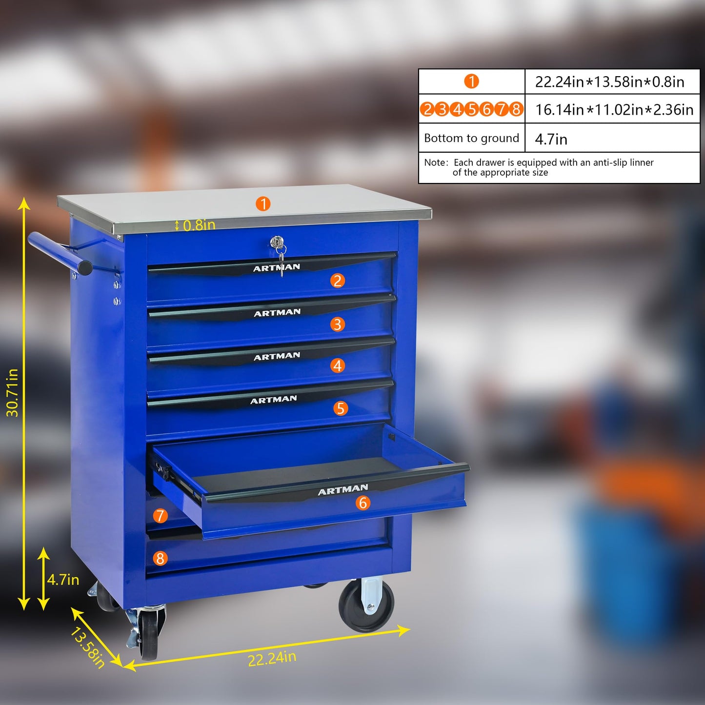 KEIKI 7 Drawers Tool Cart on Wheels,Multifunctional Rolling Tool Chest Tool Storage,Drawers Rolling Tool Trolley Organizer Tool Case for Garage, Warehouse, Workshop, Repair Shop (Blue)