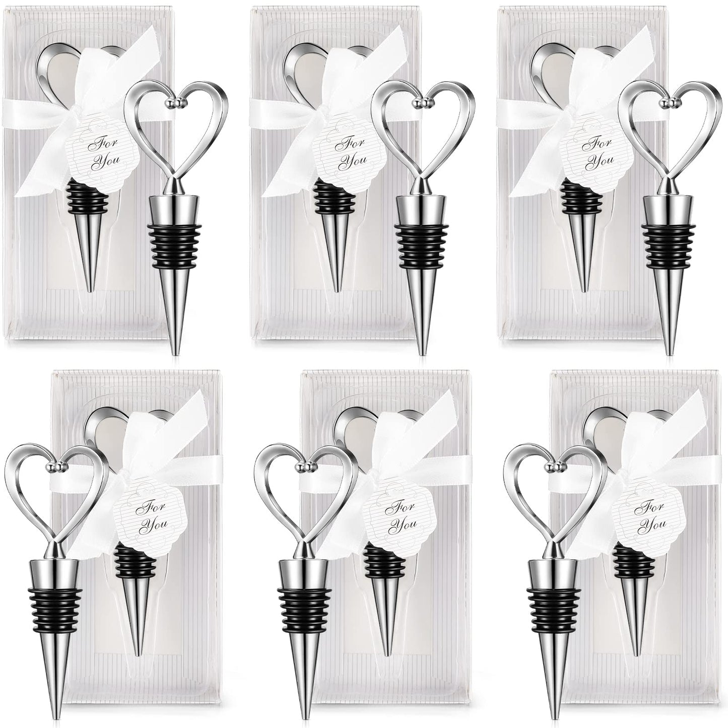 Ferraycle 30 Pcs Heart Wine Stoppers Wedding Bridal Shower Favor for Guests Silver Heart Wine Bottle Openers Champagne Stopper Wine Saver Metal Wine Cork Holder Plugs with Box for Wedding(Classic)