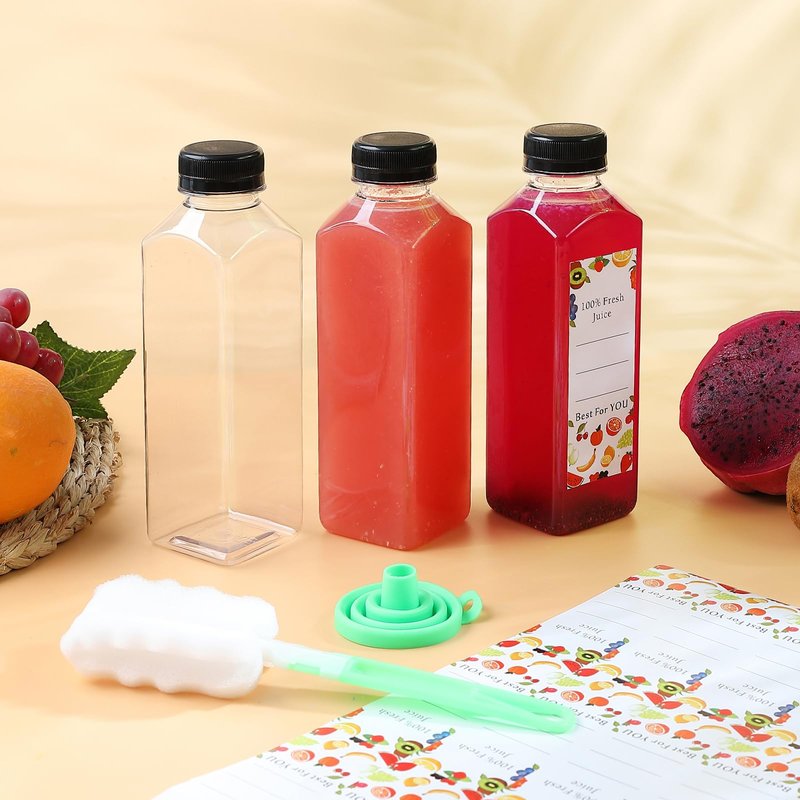 DANALLAN 33pcs 16oz Plastic Bottles with Caps, Premium Juice Containers with Lids, Clear Empty Reusable Smoothie Bottles for Beverage Drinking Milk