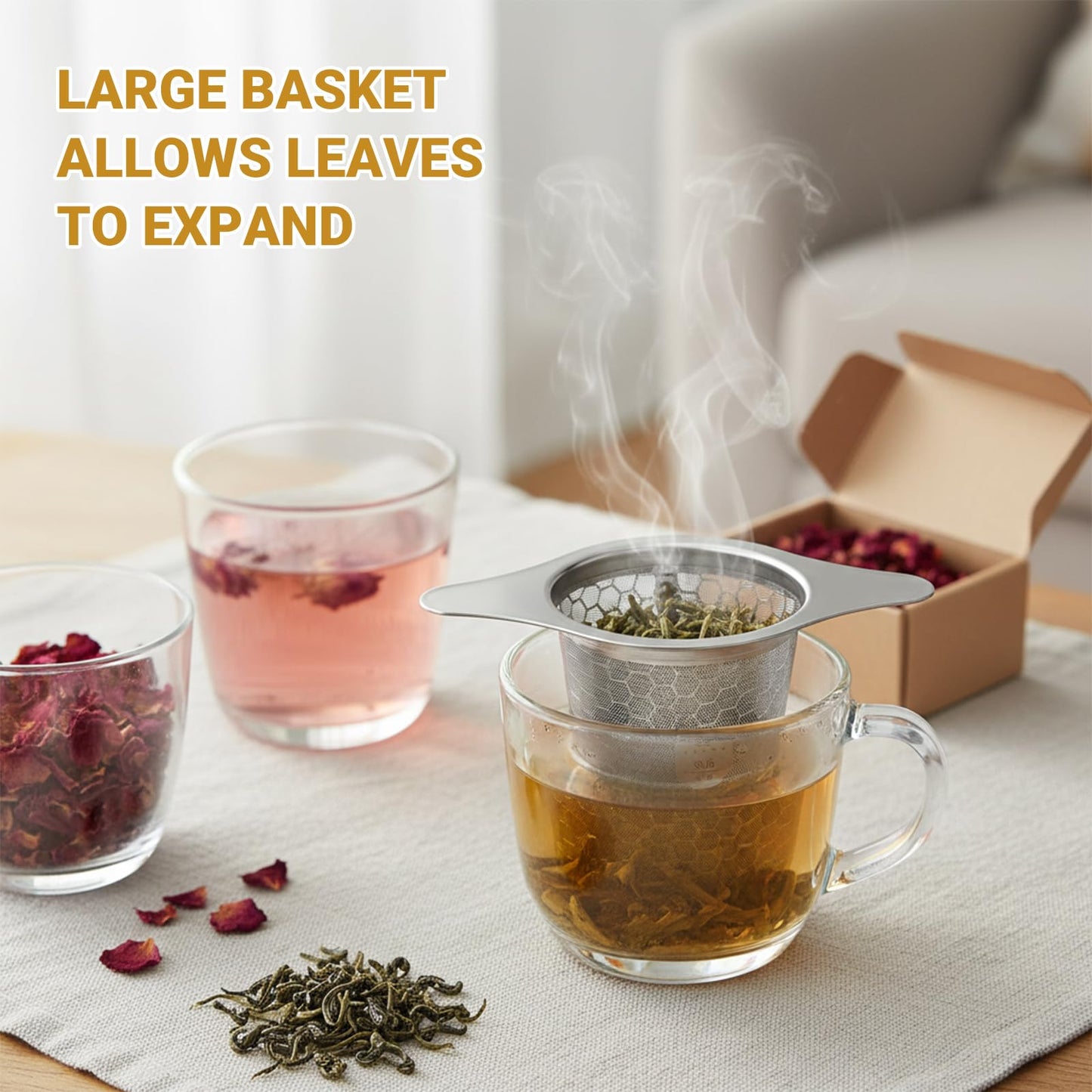 2 Packs 316 Stainless Steel Tea Strainer Extra Fine Mesh Infuser With Wide Rim Handles for Hanging on Teapots or Cups to Steep Loose Leaf Tea and Coffee